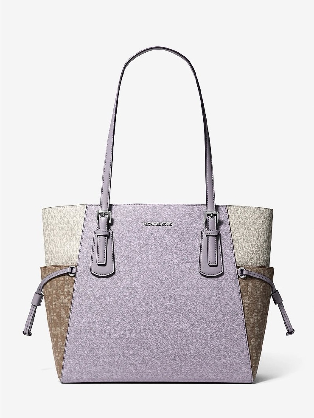 Michael Kors Lilac and Cream Colorblock Tote with Brown Accents
